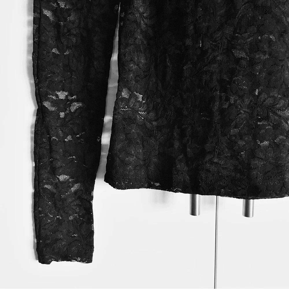 Anthropologie Puff-Sleeve Sheer Lace Top Blouse in Black Onyx Size S NWT